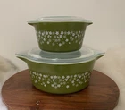 Vintage Pyrex SPRING BLOSSOM GREEN Casserole Set (473-B & & 475-B) w/Lids