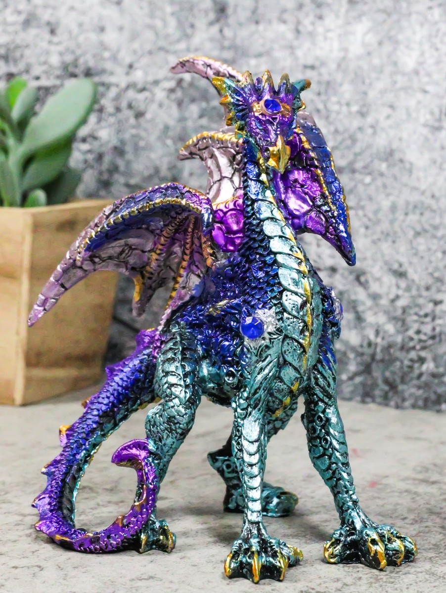 ドラゴン 龍 置物 宝珠付き パープル Standing Semi Metallic Purple Silver Space Galaxy Dragon With
