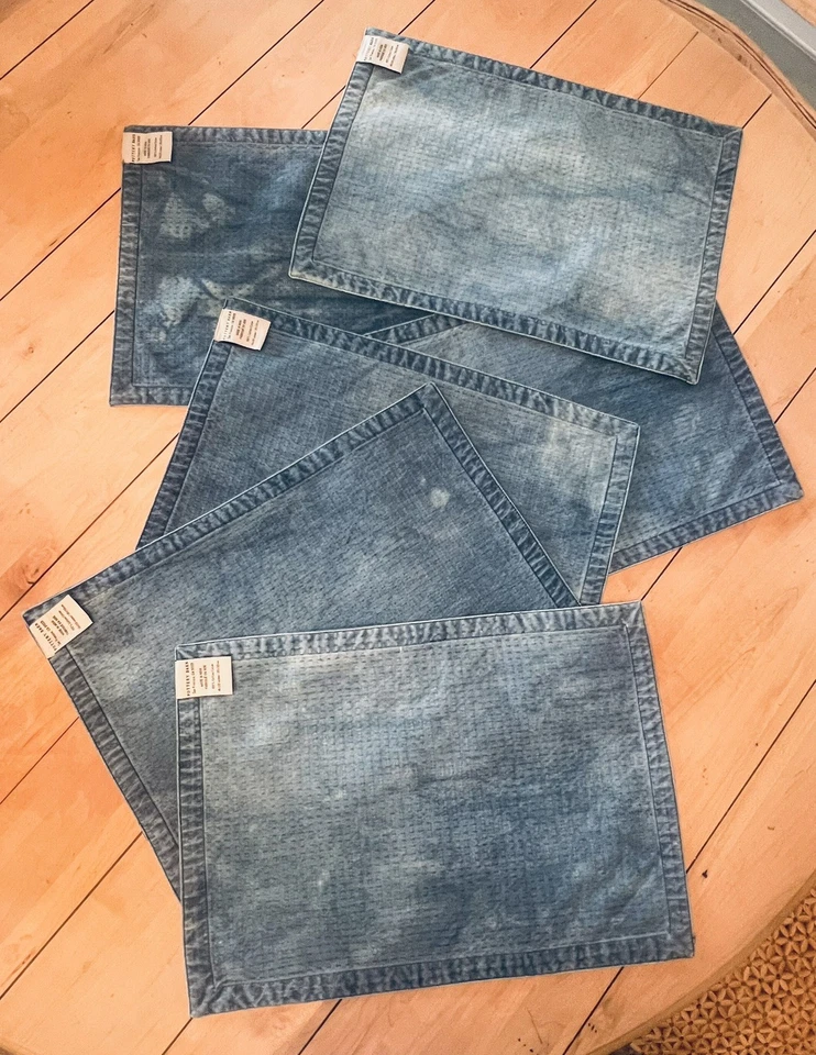 Lot of 6 Vintage Pottery Barn Place Mats 14 x 20” Blue White Batik Boho Denim - Image 3 of 4