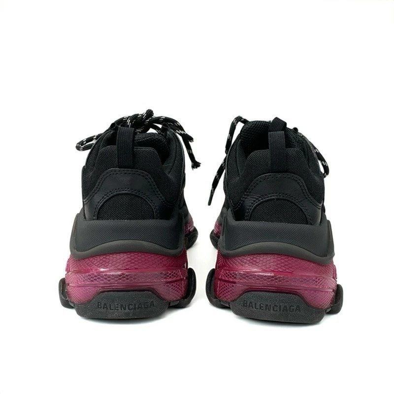 BALENCIAGA  Triple S Sneakers Shoes Mesh Suede Leather Black Pink Logo Double Fo thumbnail 4