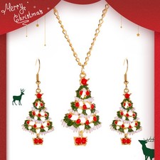 Xmas Earrings Necklace Set Christmas Tree Dangle Drop Tree Women Jewelry Gifts