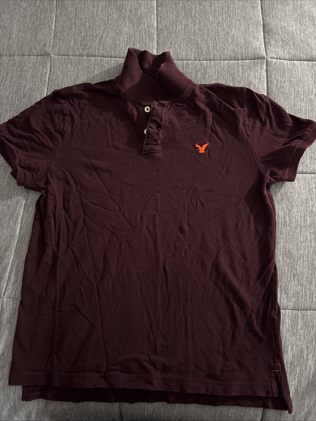 American Eagle Polo Men’s Shirt Size Medium Burgundy Short Sleeve Orange Eagle