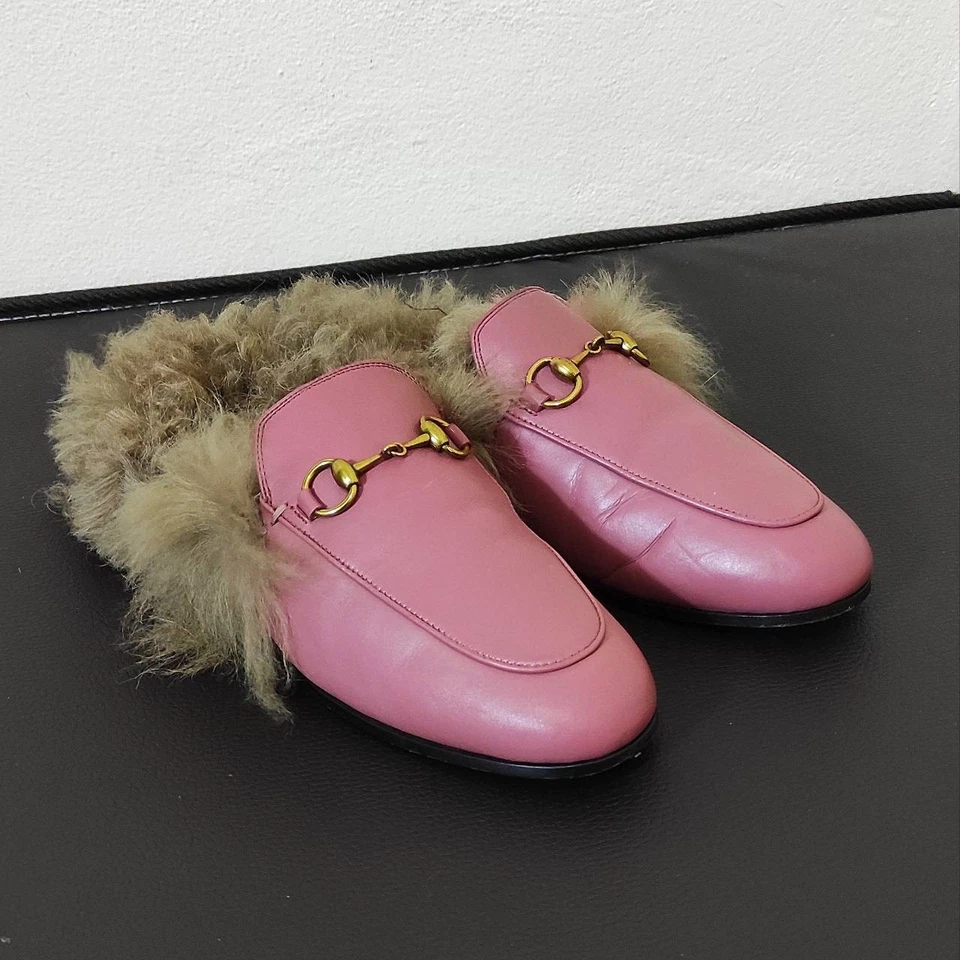 Zapatillas Gucci Princetown de piel de mulas planas de cuero rosa para mujer talla: EU36 US6 Foto 4 de 4