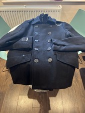 Superdry NAVY Classic Pea Coat Mens Black Double Breasted Jacket  XL - 42” Chest