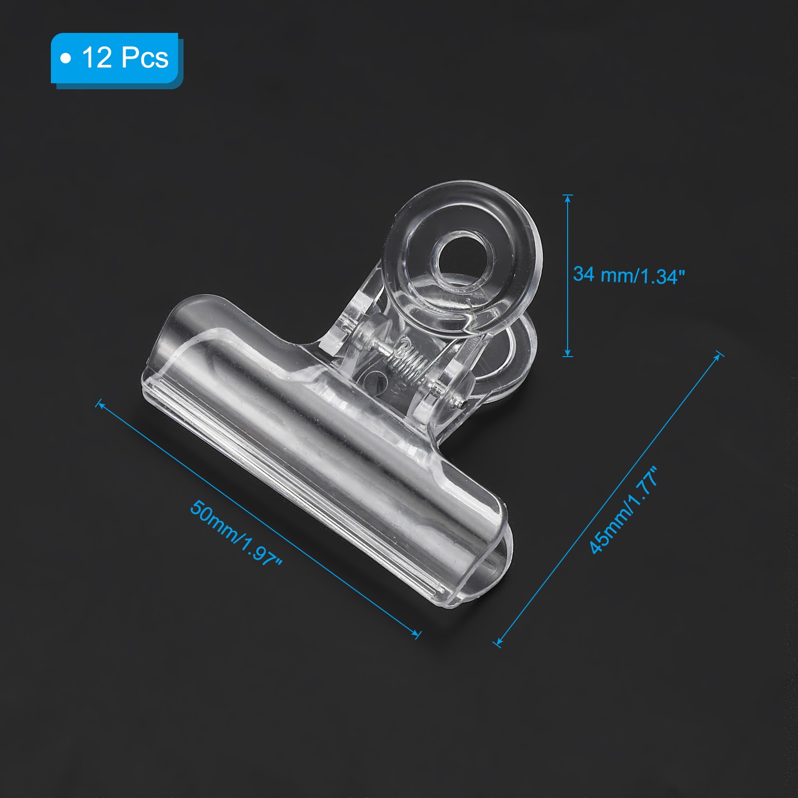 12Pcs Plastic Bull Dog Clip Hinge Paper Clip Clear 1.97" x 1.77" — image 2