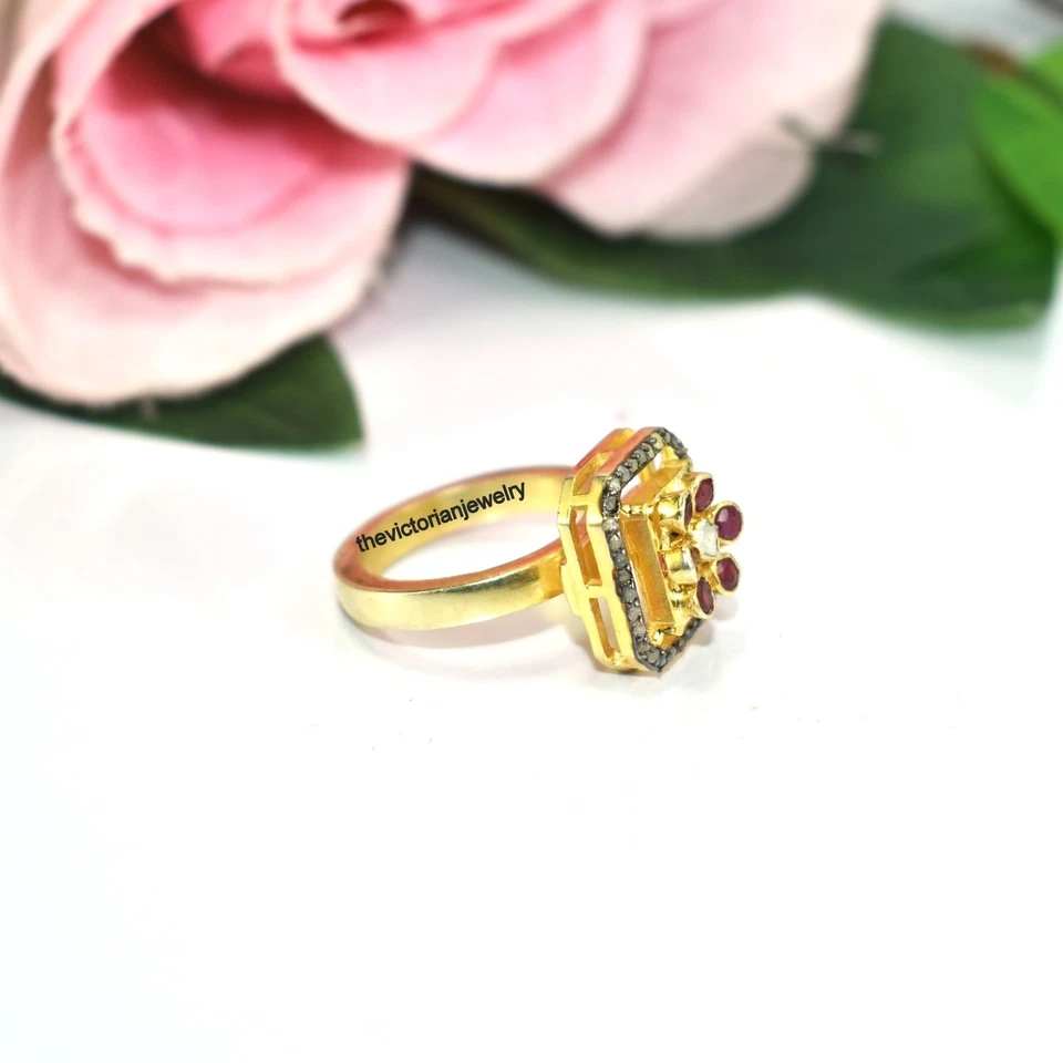 925 Sterling Silver Pearl Ruby Pave Diamond Elegant Ring Jewelry For Birthday - Image 3 of 4