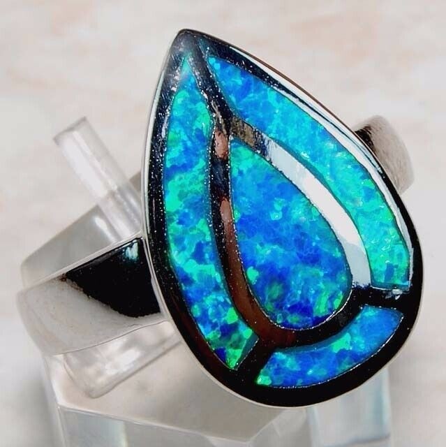 Australian Opal Inlay 925 Solid Sterling Silver Ring Sz 6 PC5-3
