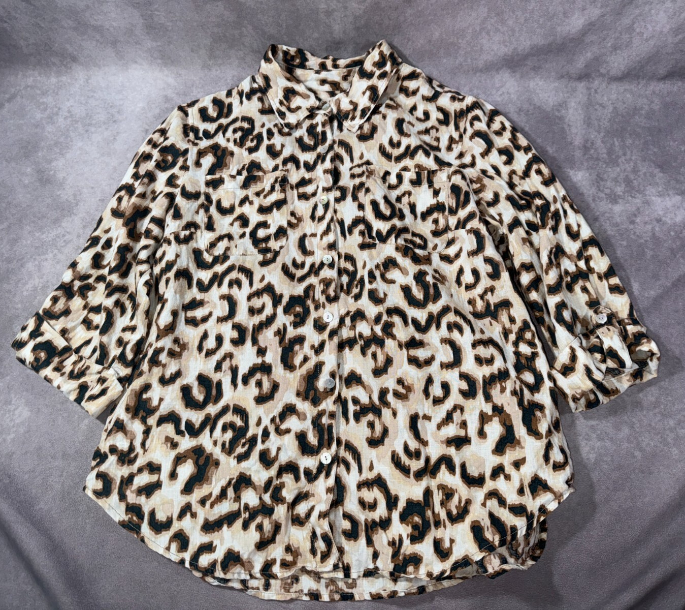 Ruby Rd Road Linen Button Up Shirt Leopard Print … - image 1