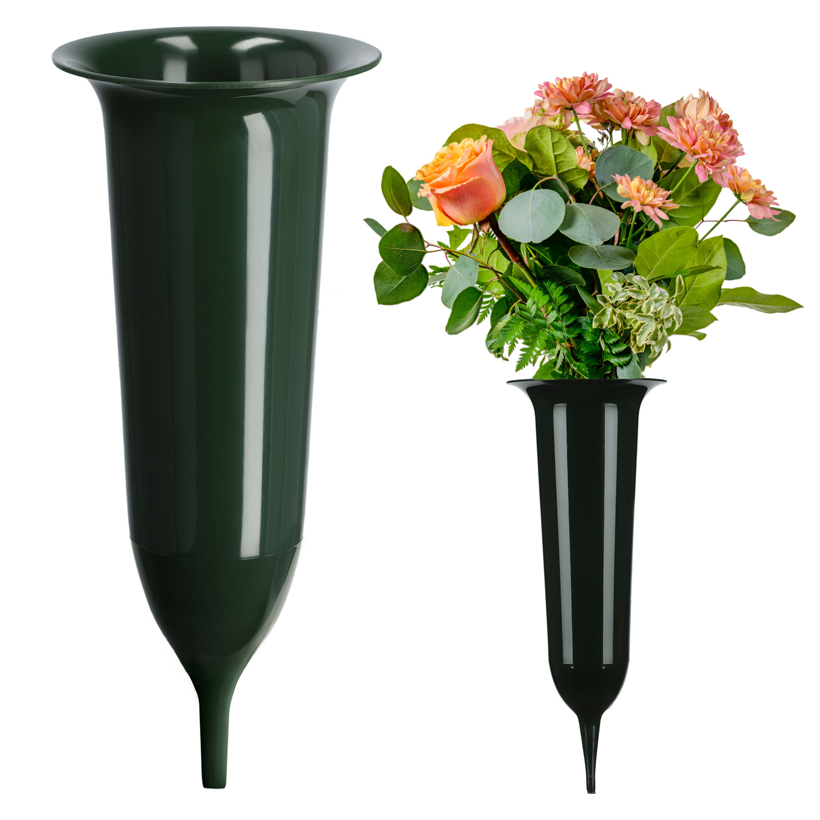 KADAX Vaso da tomba, vaso di fiori, vaso di plastica, 13,5 cm, con picchetto ...