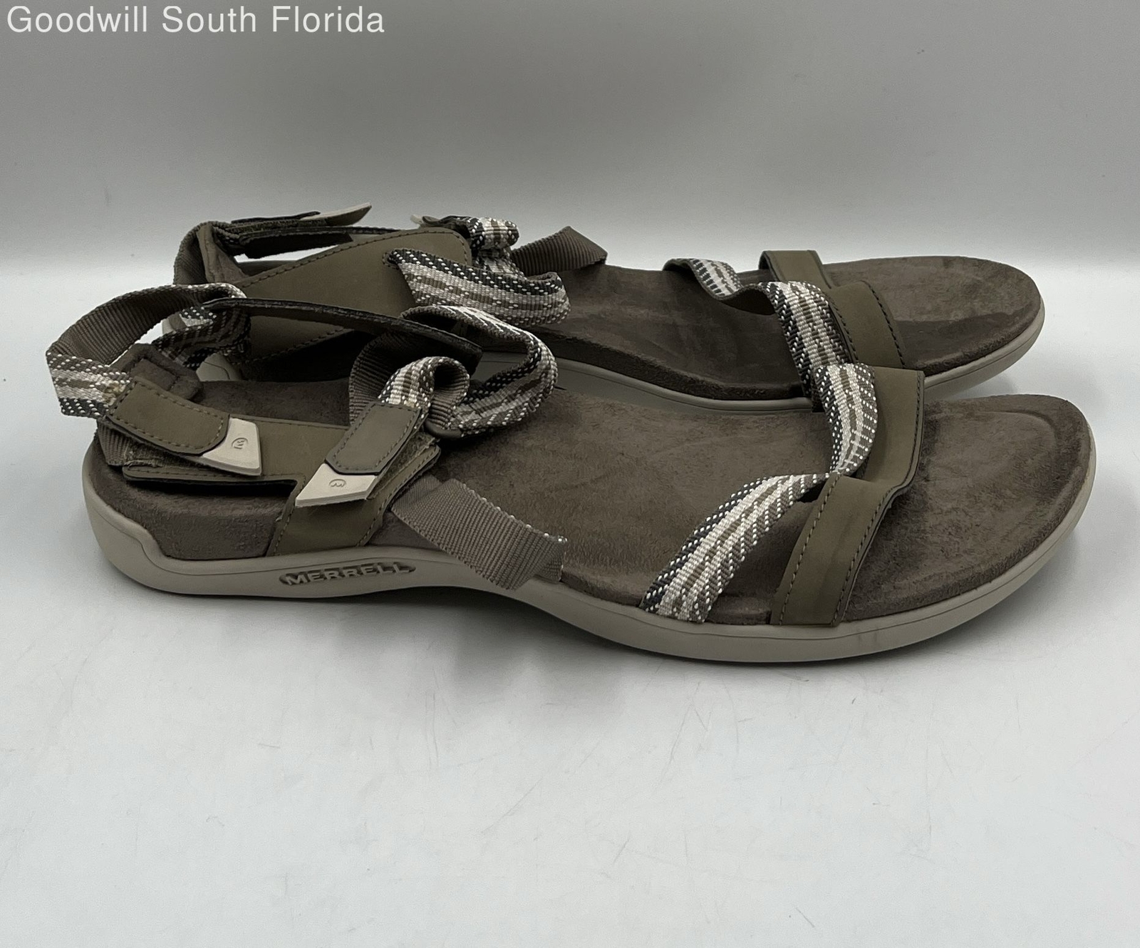 Sandali Merrell donna District Mendi nudi marroni beige con cinturino piatto taglia 11