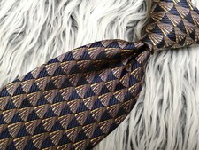 ROBERT TALBOTT STUDIO MEN'S NAVY BLUE YELLOW REPEAT SILK MADE IN USA NECKTIE