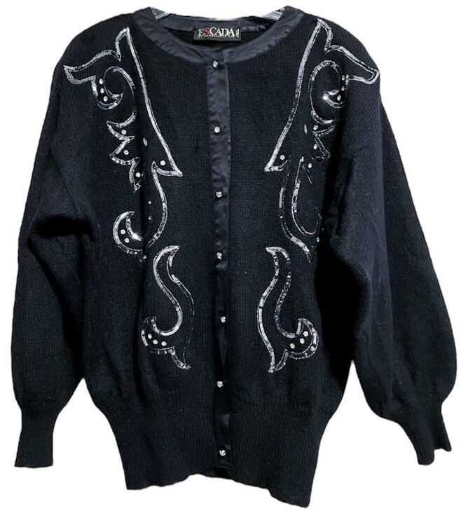 Escada Vintage Mohair Blend Cardigan Sweater Sequins Long Sleeve 