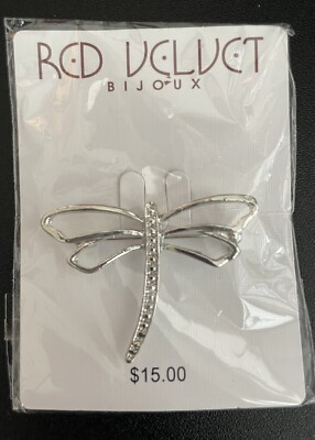 RED VELVET BIJOUX Silvertone Openwork Dragonfly Brooch/Pin New - Sealed Package