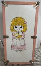 VTG Wood Doll Carry Case 13  Wardrobe Steamer Trunk Girl Kitten 1970s