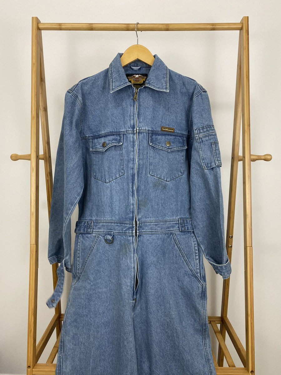 RARE VTG Harley-Davidson Denim Biker Work Coveralls Embroidered