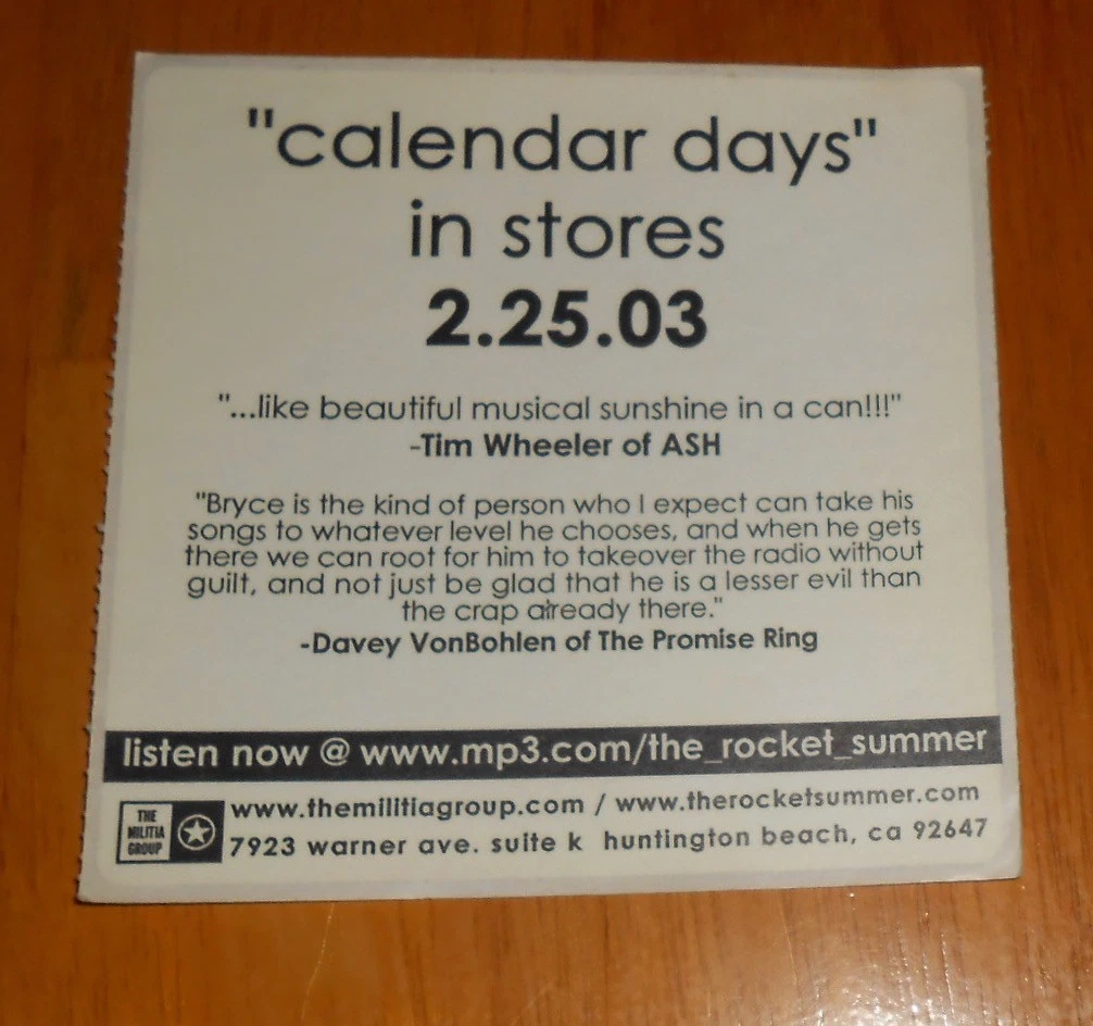 The Rocket Summer Calendar Days Sticker Original Promo (square) 4x4 | eBay