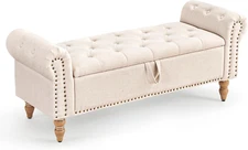 51” Storage Bench, End of Bed Bench with Button-Tufted Large Upholstered Storage