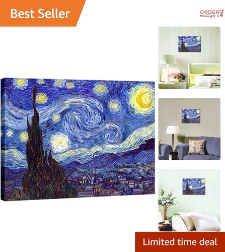 Starry Night Canvas Art 16x12in Abstract Wall Decor Framed for Home Office