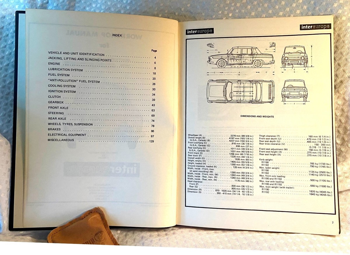 VINTAGE 1966 RENAULT R10 R1190 R1192 INTEREUROPE WORKSHOP MANUAL