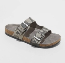 girls Kids Drew size 5 cat jack Slip On Footbed sandals 2 buckle gray camo