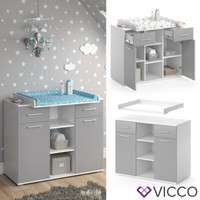 Wickelkommode Wickeltisch Wickelregal Leonie Mit Wickelaufsatz Weiß/Grau Vicco