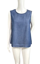 Michael Stars Size M Blue Tencel Denim Tank Top Cross Back Shoulder Zip