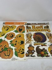 Vintage Halloween Window Clings Fall Thanksgiving Made in USA Pumpkins Turkey