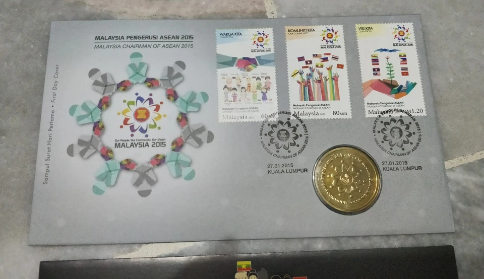 MALAYSIA PENGERUSI ASEAN CHAIRMAN 2015 FDC + Original Nordic Gold Coin - Image 4 of 4