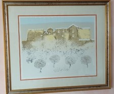 MANLIO BACOSI serigrafia incorniciata  L40xH50 88/99 "Paesaggio umbro con neve"