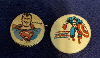 Superman pinback 1946 button pin Kelloggs Cereal Pep DC Comics &VTG Cap America