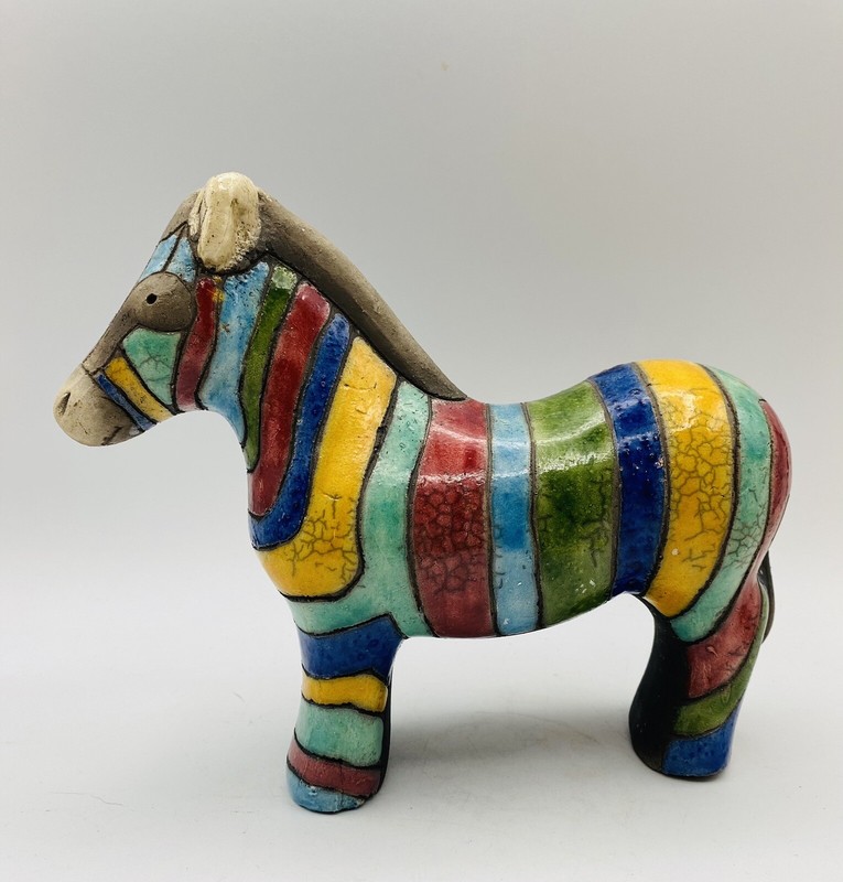Raku Horse / Zebra Art Pottery, Handcrafted Hand Painted Rare