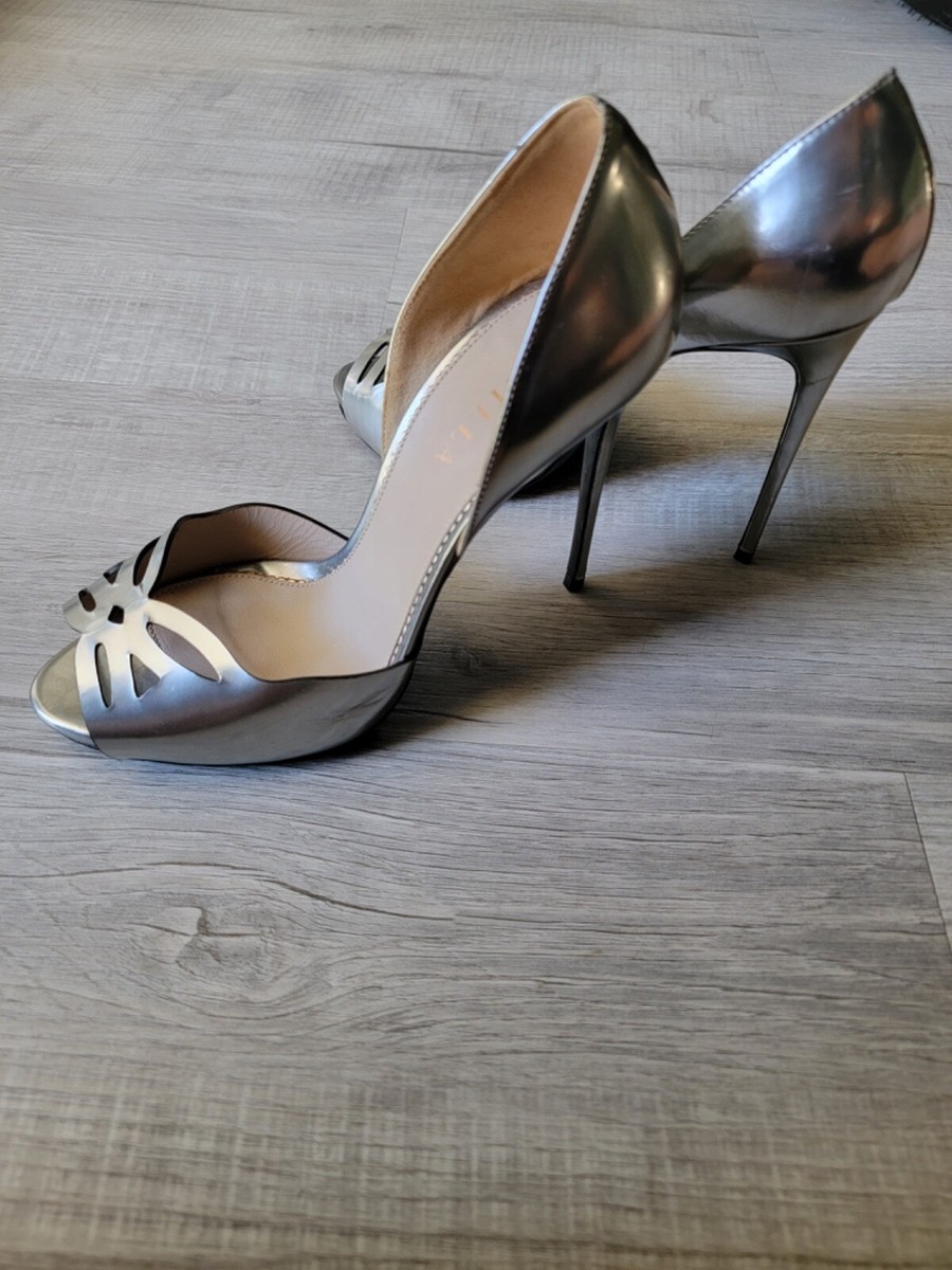 サンダル・ミュール Satin Stiletto Heels Sandals Le Silla Luxury Brand Sexy Heels Gray Metallic Size 9 Pump