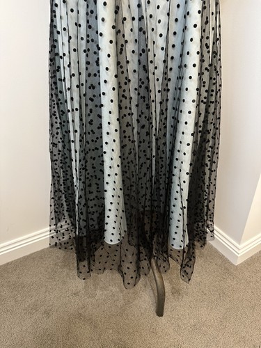 Anthea Crawford Vivian Baby Blue Black Tulle Puff Sleeve Polka Dot Size 16 XL - Picture 9 of 18