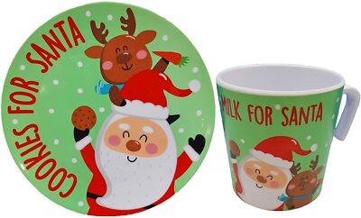 Cookies Milk for Santa Plate and Mug Set, Santa Design Melamine Wares 