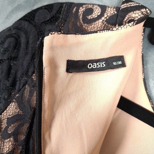 Women's Oasis Black Lace Skater Dress Knee Length 3/4 Sleeve Size 10 - Picture 5 of 12