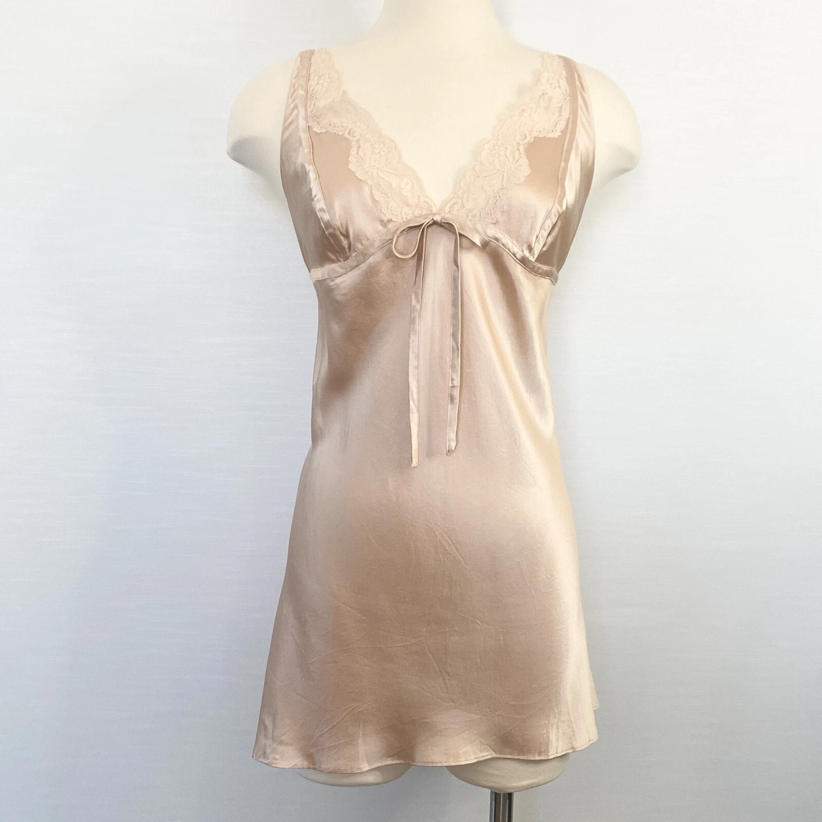 UNDERCOVER Abito slip Y2K Victoria’s Secret seta pizzo rosa pallido ballerina vintage chemise L