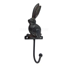 Bunny Rabbit Wall Hook Key Towel Coat Hanger Rustic Brown Wrought Iron