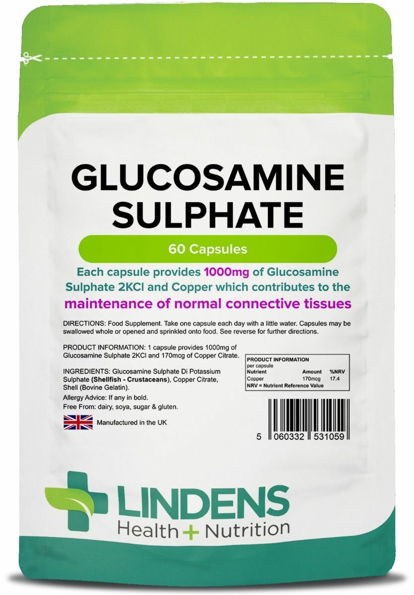 **Lindens GLUCOSAMINE SULPHATE 2KCI  1000mg capsules (60) JOINTS Health