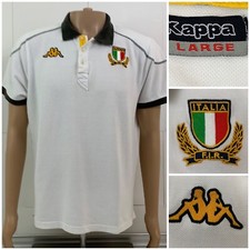KAPPA ITALIA FIR Uomo Bianco Manica Corta Rugby T Italia F.I.R Taglia Large - Ottime Condizioni