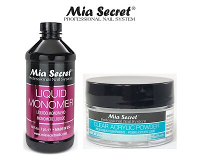 Mia Secret Liquid Monomer 16oz & Clear Acrylic Powder- 0.50oz (2 Pcs Nail Combo)