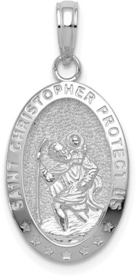 10K White Gold Saint Christopher Medal Pendant 10K5082W