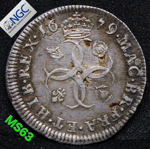 1679 ENGLAND 4 PENNY BULL-628 ESC-1851 CHARLES II - MAUNDY .NGC MS 63