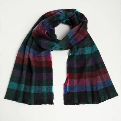 Torrid Blanket Scarf Plaid Fringe Trim Extra Large 92''  x 14'' Wrap Warm Winter