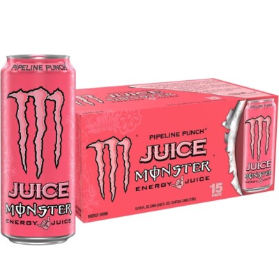Monster Energy Pipeline Punch, Energy Drink + Juice, 16 Ounce 16 Oz (Pack of 15)