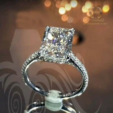 2.50 CT Radiant Cut Moissanite Hidden Halo Engagement Ring Solid 14K White Gold