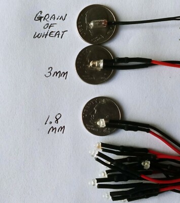 HO 1:87 SLOT CAR Aurora TYCO Headlights 1.8 mm LED Bulb w/ Wire WHITE 4 PC 12 VT