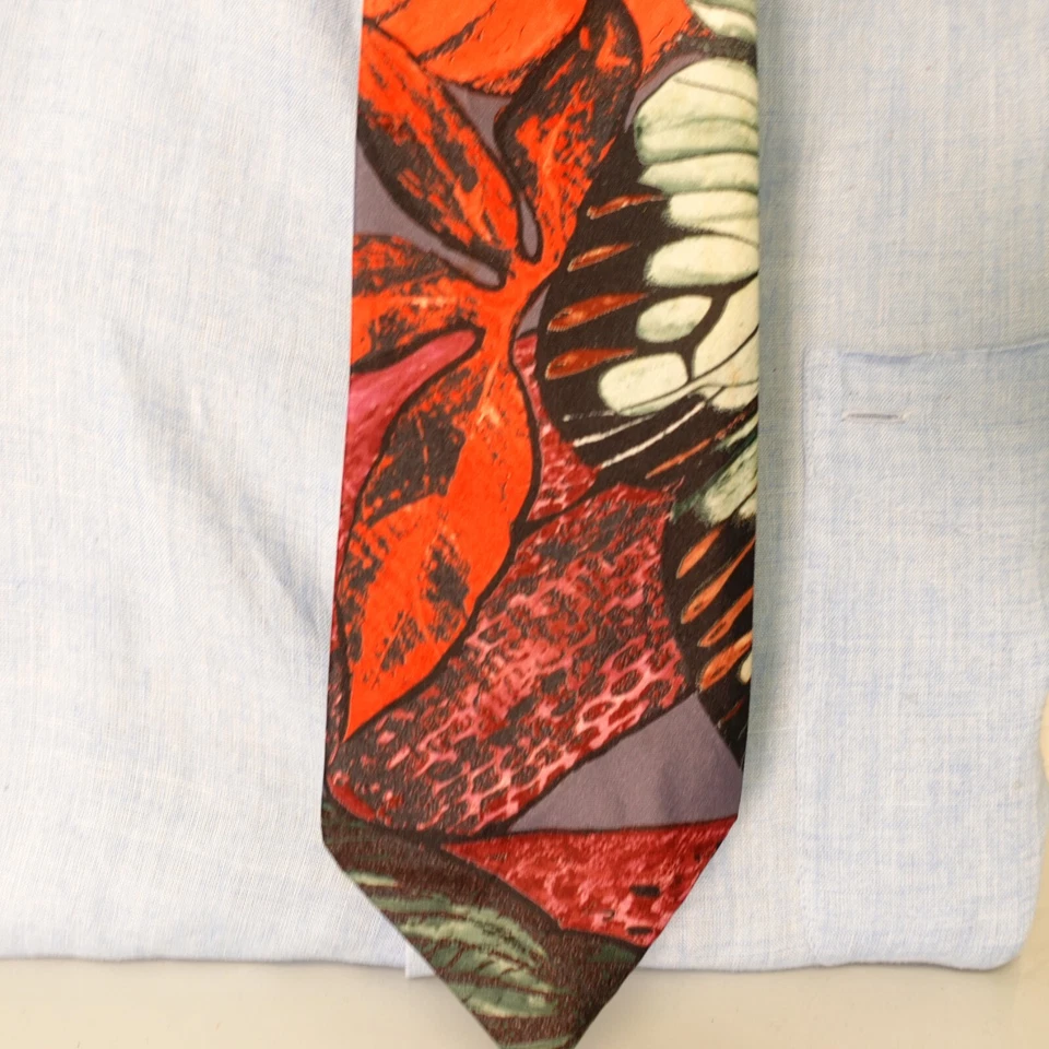 Prince Bellini Neck Tie Men Red Floral Paint Artist Italian Style Classic USA - Image 2 of 4