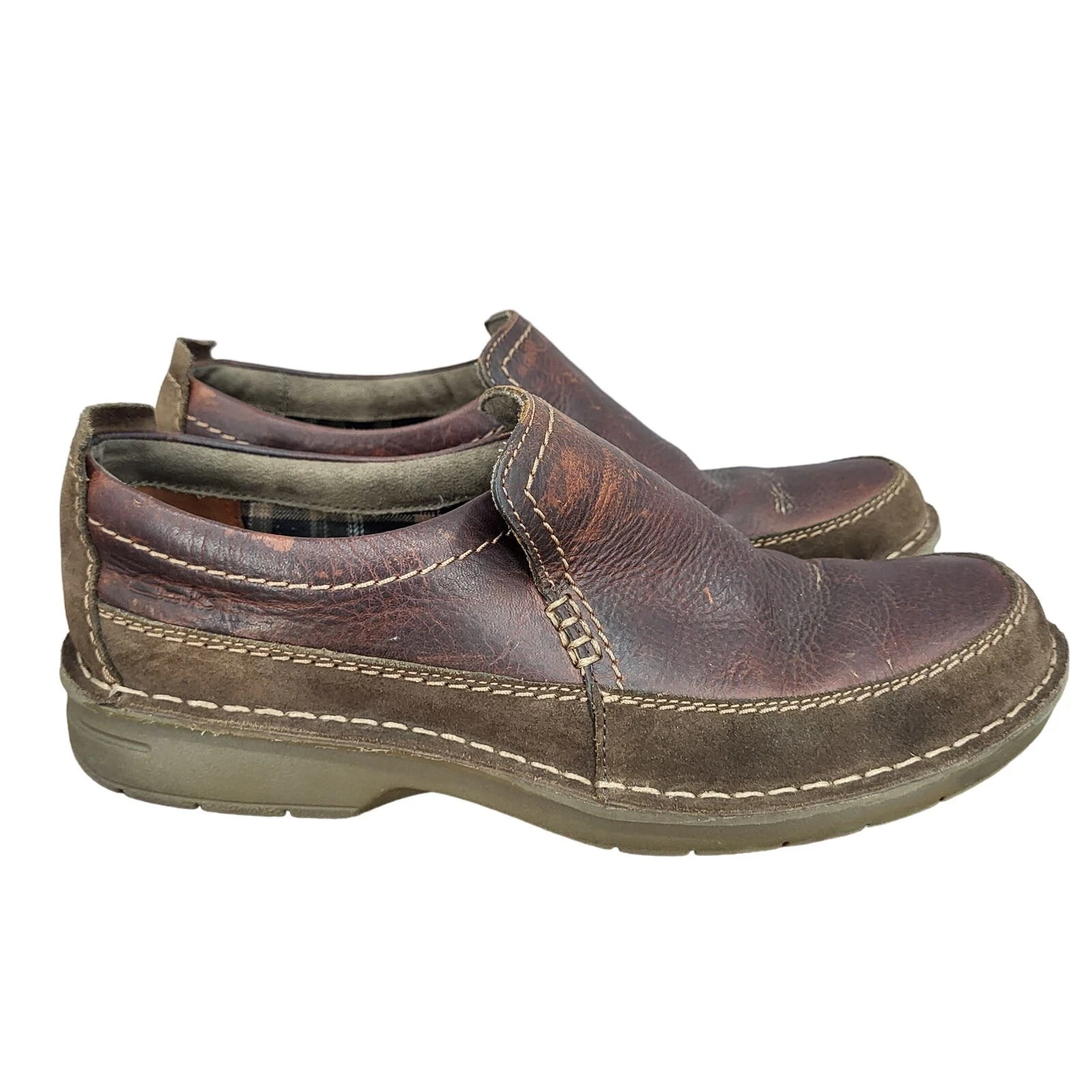 Mocassini Clarks uomo 9 M Seeley Step pelle marrone slip on casual comodi 02131