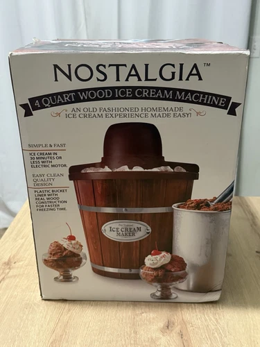 Nostalgia 4 Quart Wood Ice Cream Machine w/ Motor New Open Box