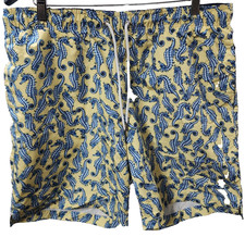 Lands' End Men's Seahorses Adjustable Waist Swim Shorts, Cream/Blue, Large